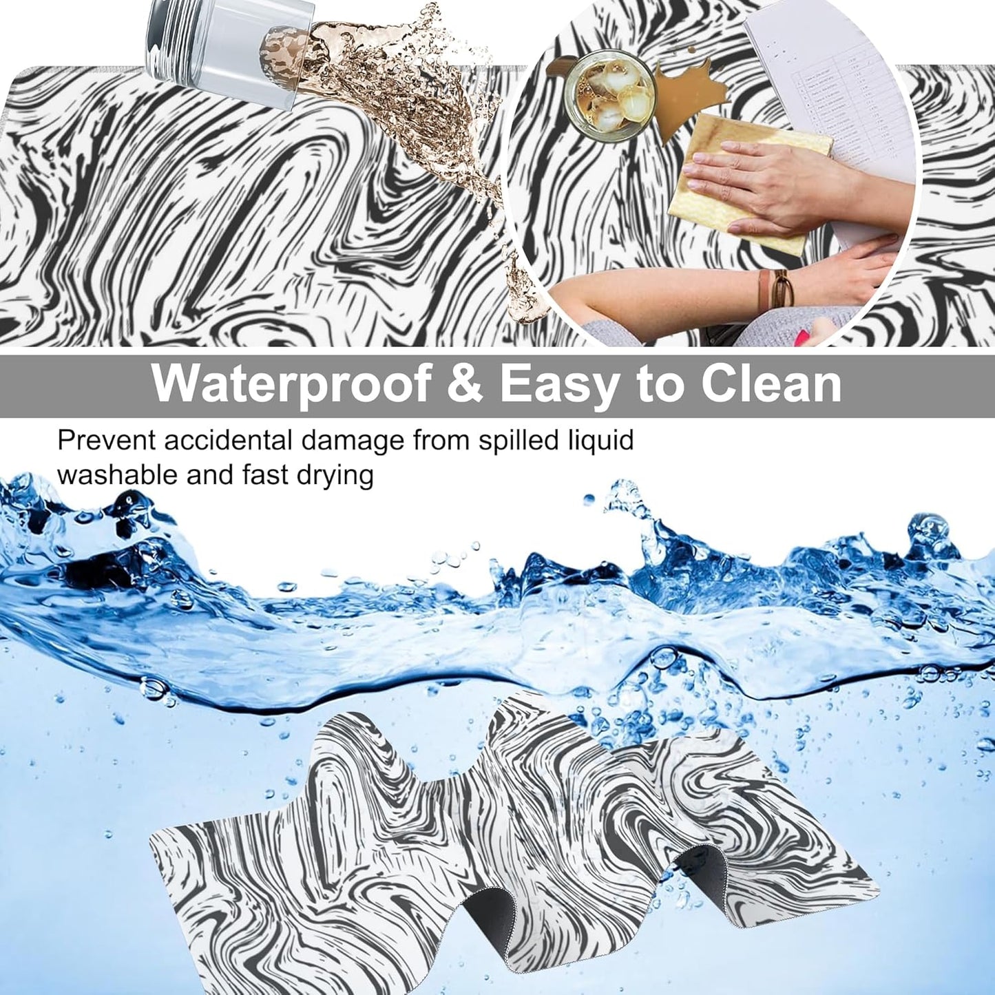 Black and White Marble Desk Mat,Large Abstract Marble Texture Gaming Keyboard Mouse Pad,Non-Slip Rubber Base Desk Pad Thick Stitched Edges Waterproof Mousepad Mouse Mat 31.5"x11.8"