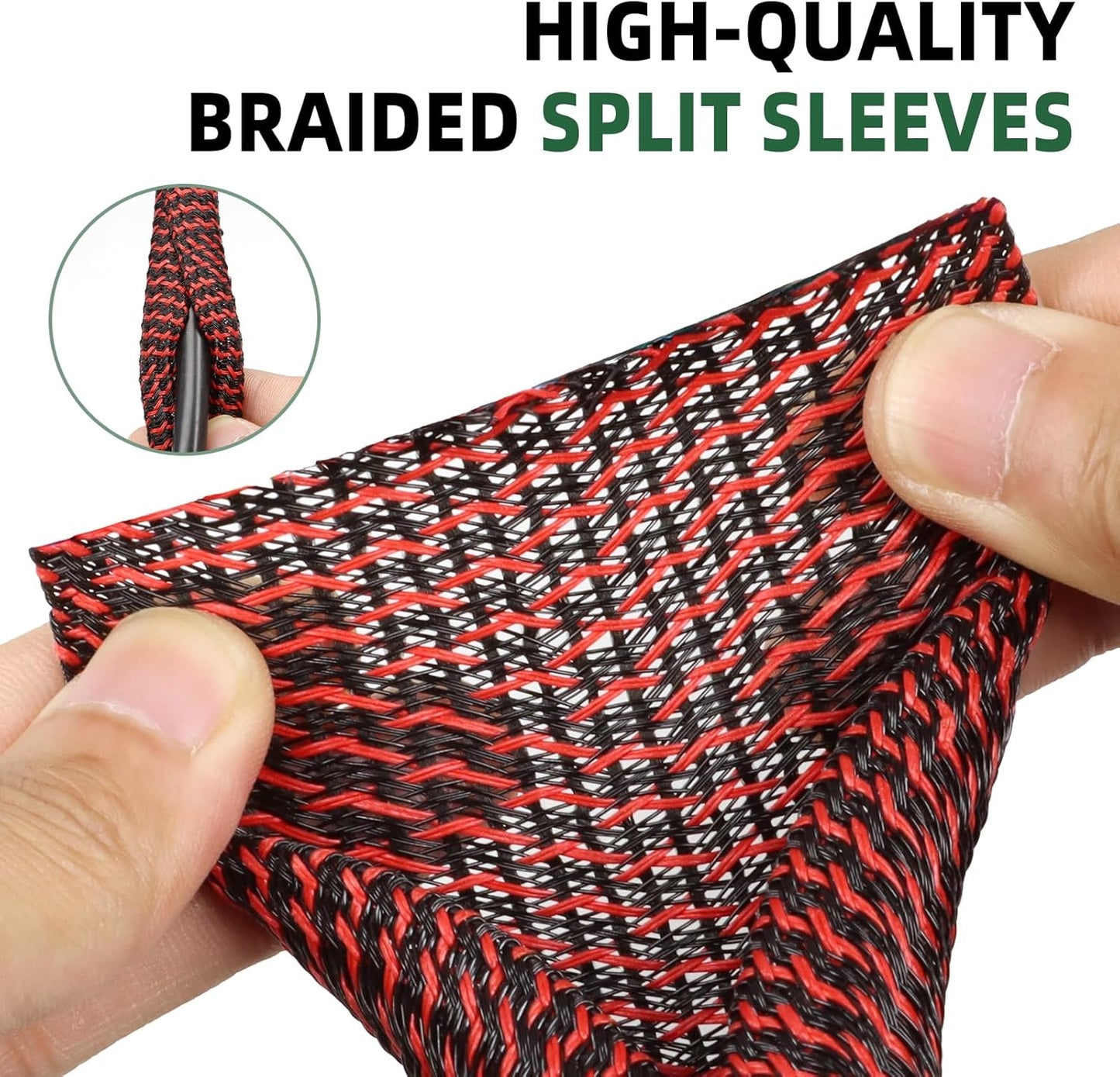 Split Wire Loom Tubing, Cable Protector Sleeve, Braided Cable Management for TV/Computer/Home Theater/Engine Bay, Cord Protectors from Pets No Chew (Red and Black, 3/4"-10ft)