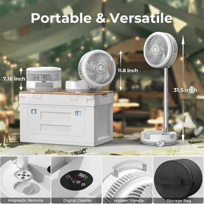 40000mAh Battery Operated Camping Fan - 106Hrs Rechargeable Oscillating Table Fan with Light & Timer, 9 Speeds Portable Travel Fan for Cruise RV Trip, Hurricane Power Outage (10" with Case)