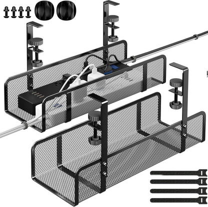 Under Desk Cable Management Tray, Wire Management Desk Cable Organizer Cable Management Box, Cord Organizer Storage for Office