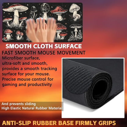 Psychedelic Mushrooms Desk Mat, Large Gaming Mouse Pad, 31.5"x15.7", Extended Big Computer Keyboard Mouse Pad with Non-Slip Base and Stitched Edge