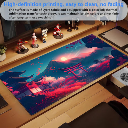 Japanese Anime Mouse Pad - Pink Sakura & Full Moon Design Gaming Desk Mat, XL Large (31.5"x15.7") Keyboard Pad for PC Laptop Office Decor