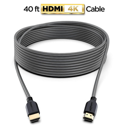 PowerBear 4K HDMI Cable 40 ft | High Speed, Braided Nylon & Gold Connectors, 4K @ 60Hz, Ultra HD, 2K, 1080P, ARC & CL3 Rated | for Laptop, Monitor, PS5, PS4, Xbox One, Fire TV, Apple TV & More