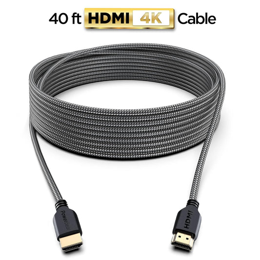 PowerBear 4K HDMI Cable 40 ft | High Speed, Braided Nylon & Gold Connectors, 4K @ 60Hz, Ultra HD, 2K, 1080P, ARC & CL3 Rated | for Laptop, Monitor, PS5, PS4, Xbox One, Fire TV, Apple TV & More