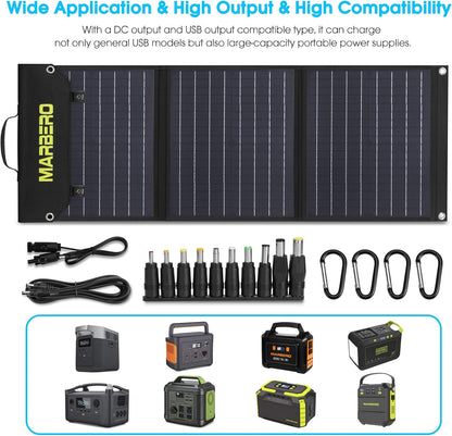 MARBERO 60W Portable Solar Panel 60 Watt Foldable Solar Panel for Solar Generators IP65 Waterproof 23% High Efficiency USB Port & DC Output(10 Changeable Adapters) for Outdoor Camping Travel Cloudy
