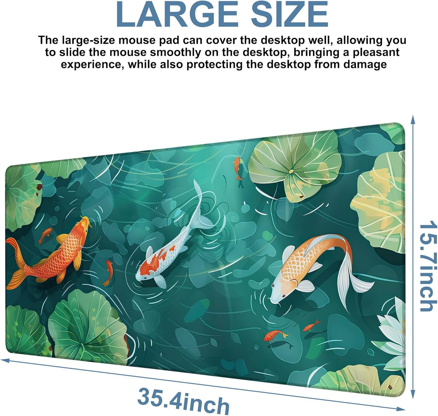 Colorful Koi Fish Gaming Mouse Pad 3mm Thick Stitched Edge Waterproof Non-Slip Large Computer Keyboard Mouse Mat,Suitable for Office Entertainment Decorative Desk Pad 35.4 x 15.7 Inches