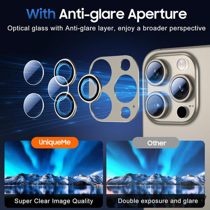 UniqueMe for 3 Pack iPhone 15 Pro/iPhone 15 Pro Max Camera Lens Protector, [Drop Protection] [Case Friendly] Camera Cover Screen [Update New Version] - All-Gold