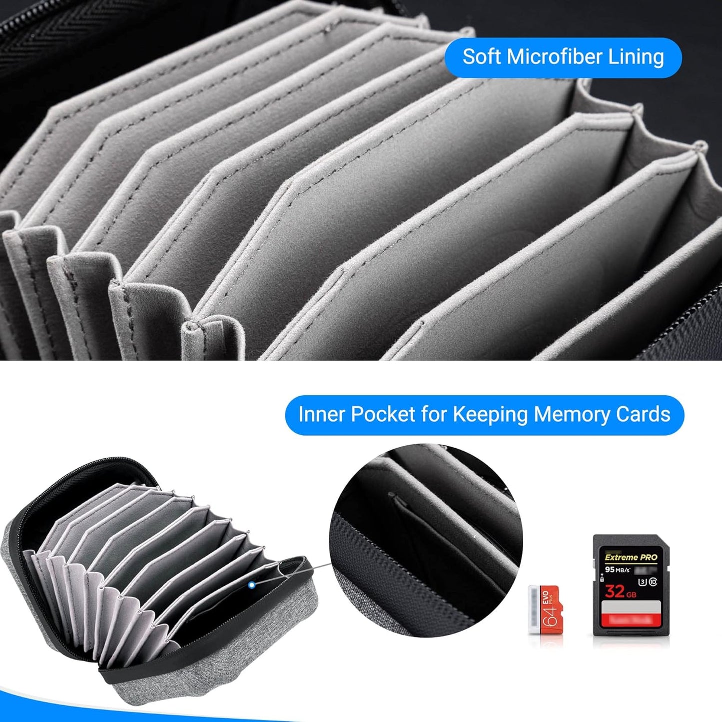 JJC Hard Shell Camera Lens Filter Case Up to 67mm (62mm 58mm 55mm 52mm 49mm 46mm 43mm 40.5mm 37mm),Water Resistant & Dustproof,Camera Filter Pouch with Microfiber Cleaning Cloth for Photography