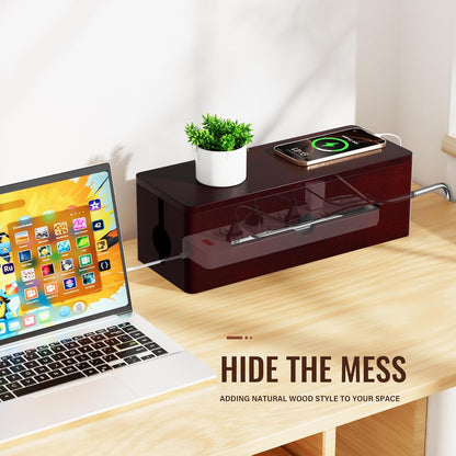 Cinati Large Cable Management Box, 15.8" Wooden Cable Organizer for Floor Wires Storage, Wall Mount Cord Hider Box for Electrical Cord Management, Power Strip Wire Organization for Desktop Home Office