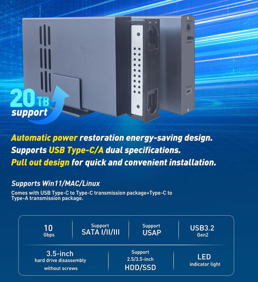 IO CREST 10Gbps Single Bay USB Type-C Enclosure for 2.5" & 3.5" SATA HDD