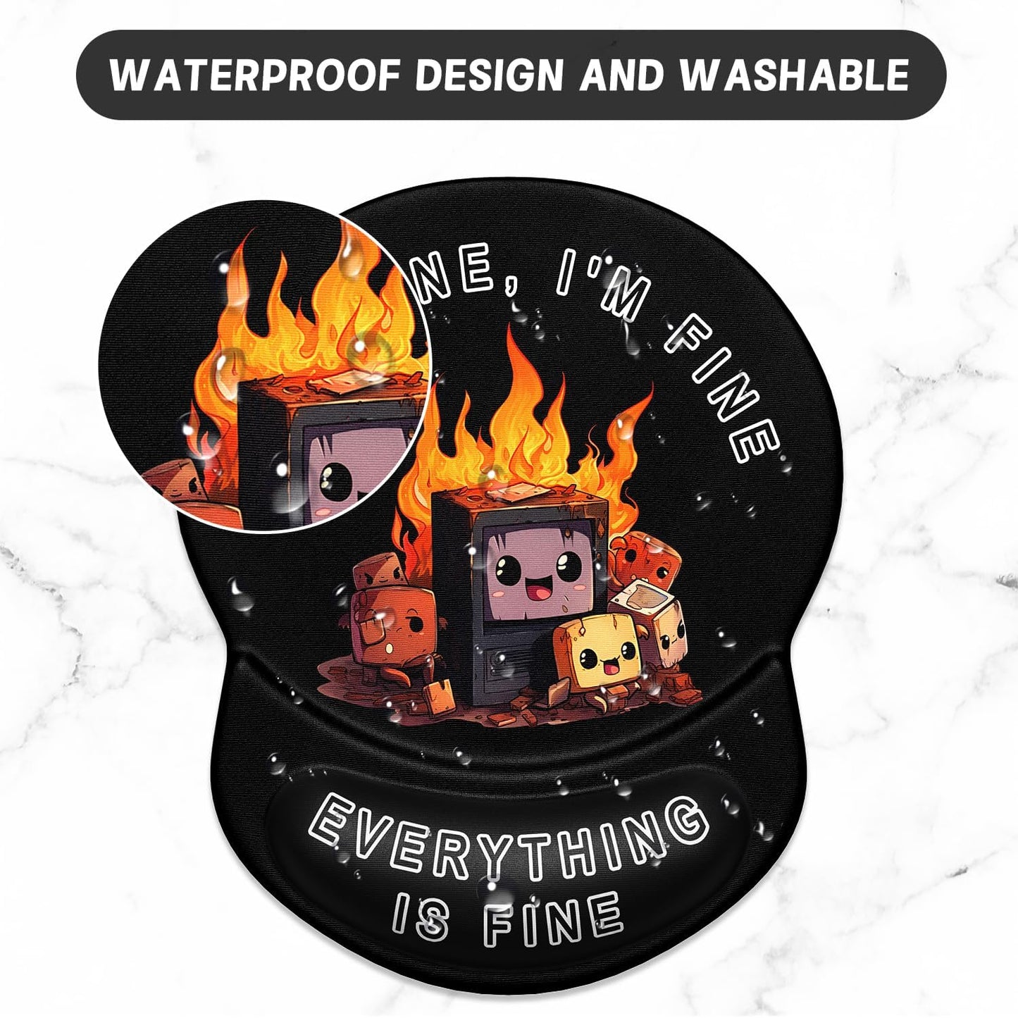 ITNRSIIET Ergonomic Mouse Pad with Gel Wrist Support Small Wrist Rest Smooth Surface Non-Slip PU Base Comfortable Office Supplies Pain Relief, 8.7 x 7.2 inches, Funny Burning Box