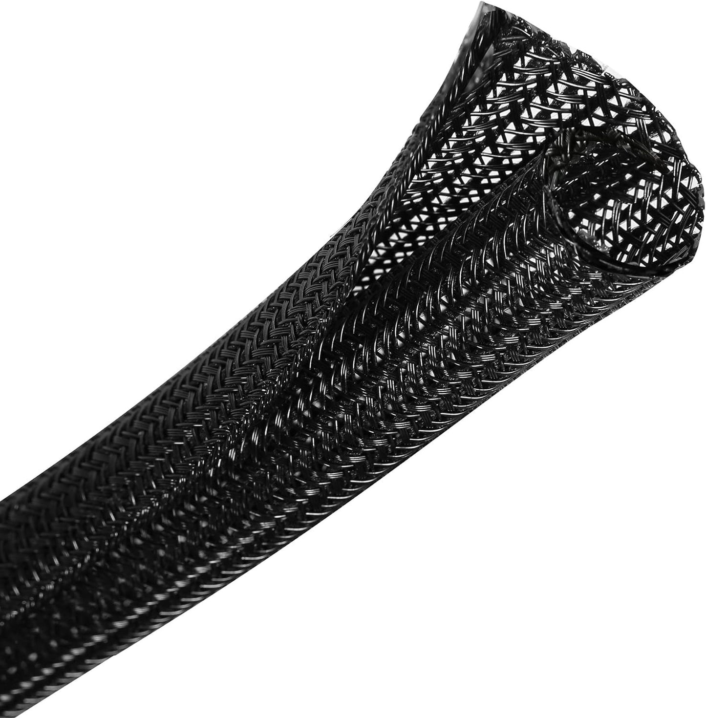 CrocSee 10ft - 3/8 inch Braided Cable Management Sleeve Cord Protector - Self-Wrapping Split Wire Loom for TV/Computer/Home Theater/Engine Bay - Black