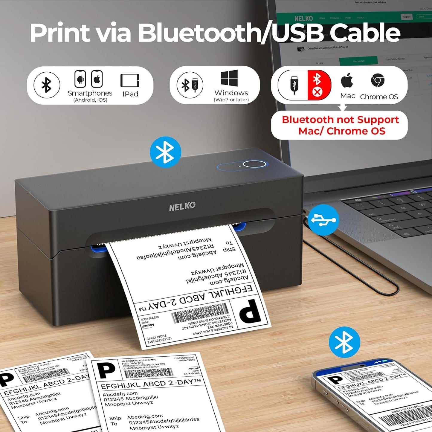 Nelko Bluetooth Thermal Shipping Label Printer, Wireless 4x6 Shipping Label Printer for Small Business, Support Android, iPhone and Windows, Widely Used for Amazon, Ebay, Shopify, Etsy, USPS