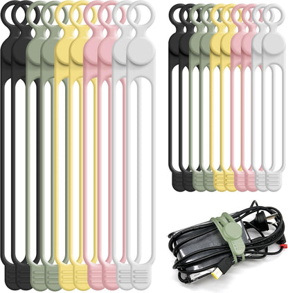 Nearockle Silicone Cable Ties Cord Organizer for Cable Management, 20PCS 4.2" and 7.1" Reusable Cable Organizer Electronic Accessories for Home, Office, Kitchen, School, Travel (5 Colors)