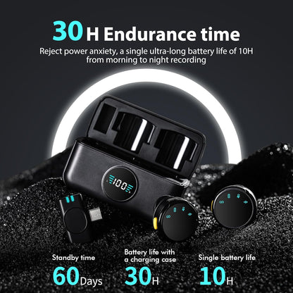 Wireless Lavalier Microphone with Charging Case,AI Noise Reduction,30H Endurance Time,Mini Wireless Microphone for iPhone 14/13/12/11/X with Lightning ,Mini Mic for Video Recording,YouTube,Vlogging