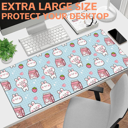 Mouse Pad Large Milk Box with Rabbit Non-Slip Gaming Desk Mat with Stitched Edge Laptop Keyboard Desk Pad for Work Home Gaming (35.4 x 15.7 Inches)