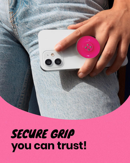 Solid Color Button Phone Grip – Minimalist Design, Durable and Lightweight, Grip and Stand for Smartphones (Hot Pink, Adhesive Type)