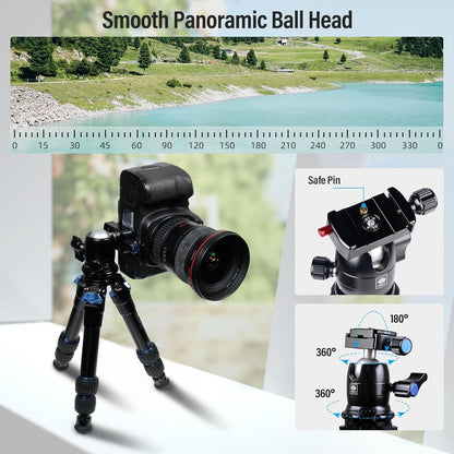 SIRUI AM203 Mini Travel Tripod with 360° B00K Ball Head, Lightweight Aluminum Tripod for Travel and Tabletop Use, Max Load 20lbs/10KG, Folded Height 11.4”, Max Height 16.7”