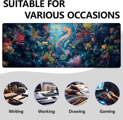 Seahorse Large Mouse Pad, Gaming Mouse Pad, Keyboard Mat, Non-Slip Rubber Base, Office Accessories, Desk Mat, MousePads for School, Work, Home Decor Gifts 31.5" x 11.8"
