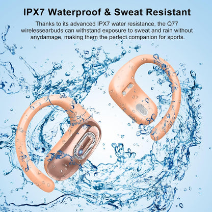 Open Ear Headphones, Bluetooth 5.4 Earbuds, 50H, Air Conduction Ear buds, HD Stereo Bass Over Ear Earphones with Earhooks, Ultra-Comfort Secure Fit, IPX7 Waterproof Headset for Working Sports, Orange