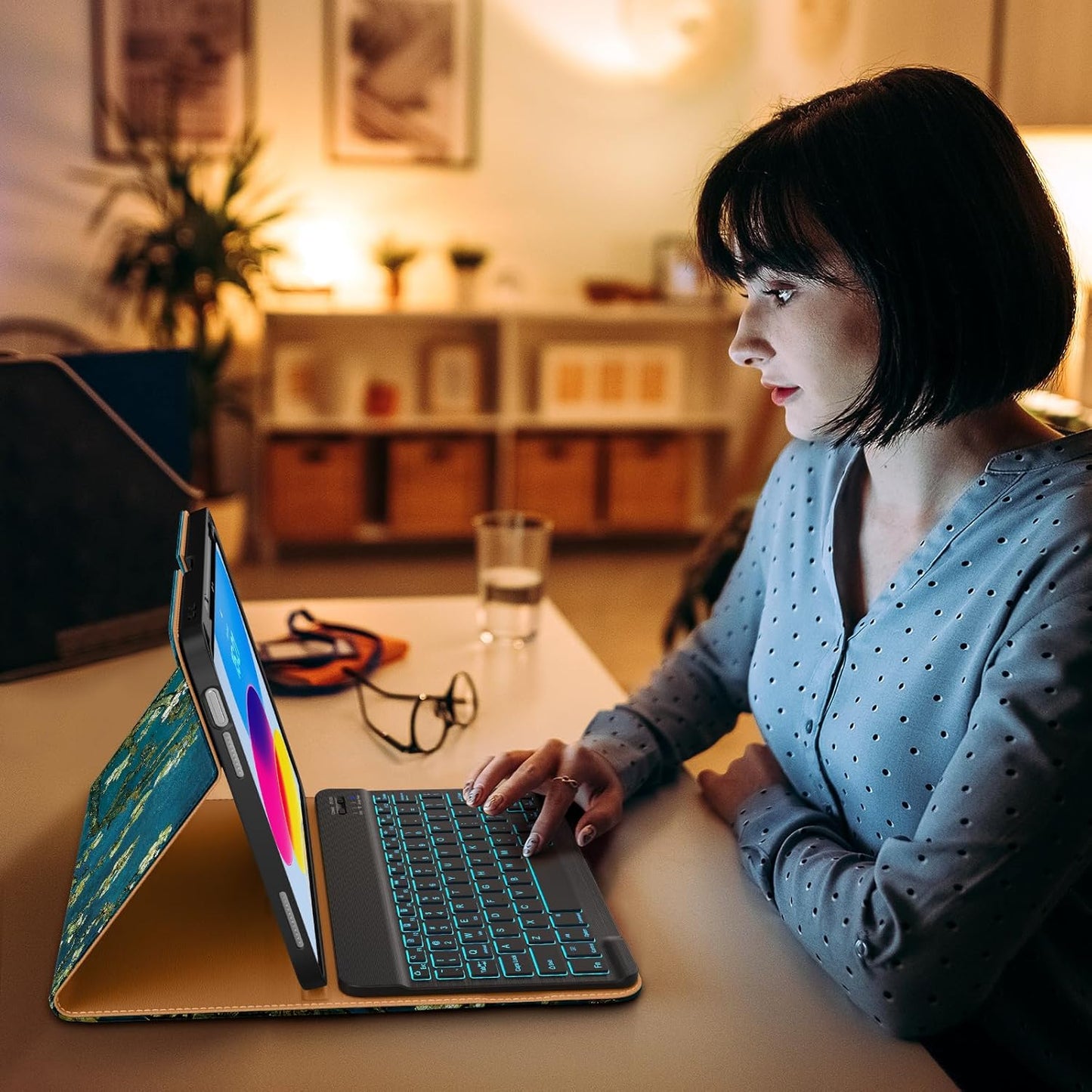 DTTO for iPad 11th (A16)/ 10th Generation Case with Keyboard (2025/2022), 7 Colors Backlit Wireless Detachable Keyboard Leather Folio Cover with Pencil Holder & Pocket, Blossom