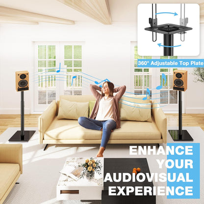 Rfiver Bookshelf Speaker Stands Pair, Height Adjustable Rear Speaker Stands from 32" to 43" with 360° Swivel, 11 lbs Capacity, Set of 2 for Satellite & Small Bookshelf Speakers