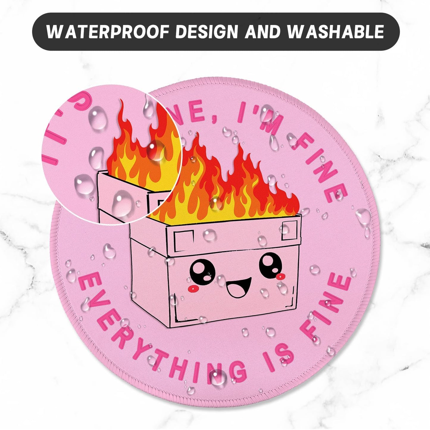 ITNRSIIET Round Mouse Pad with Stitched Edge Premium-Textured Waterproof Non-Slip Rubber Base Desktop Protection Mat Diameter 8.7 inches, Pink Cute Dumpster