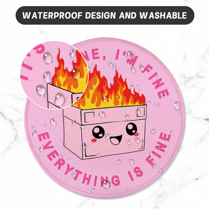 ITNRSIIET Round Mouse Pad with Stitched Edge Premium-Textured Waterproof Non-Slip Rubber Base Desktop Protection Mat Diameter 8.7 inches, Pink Cute Dumpster