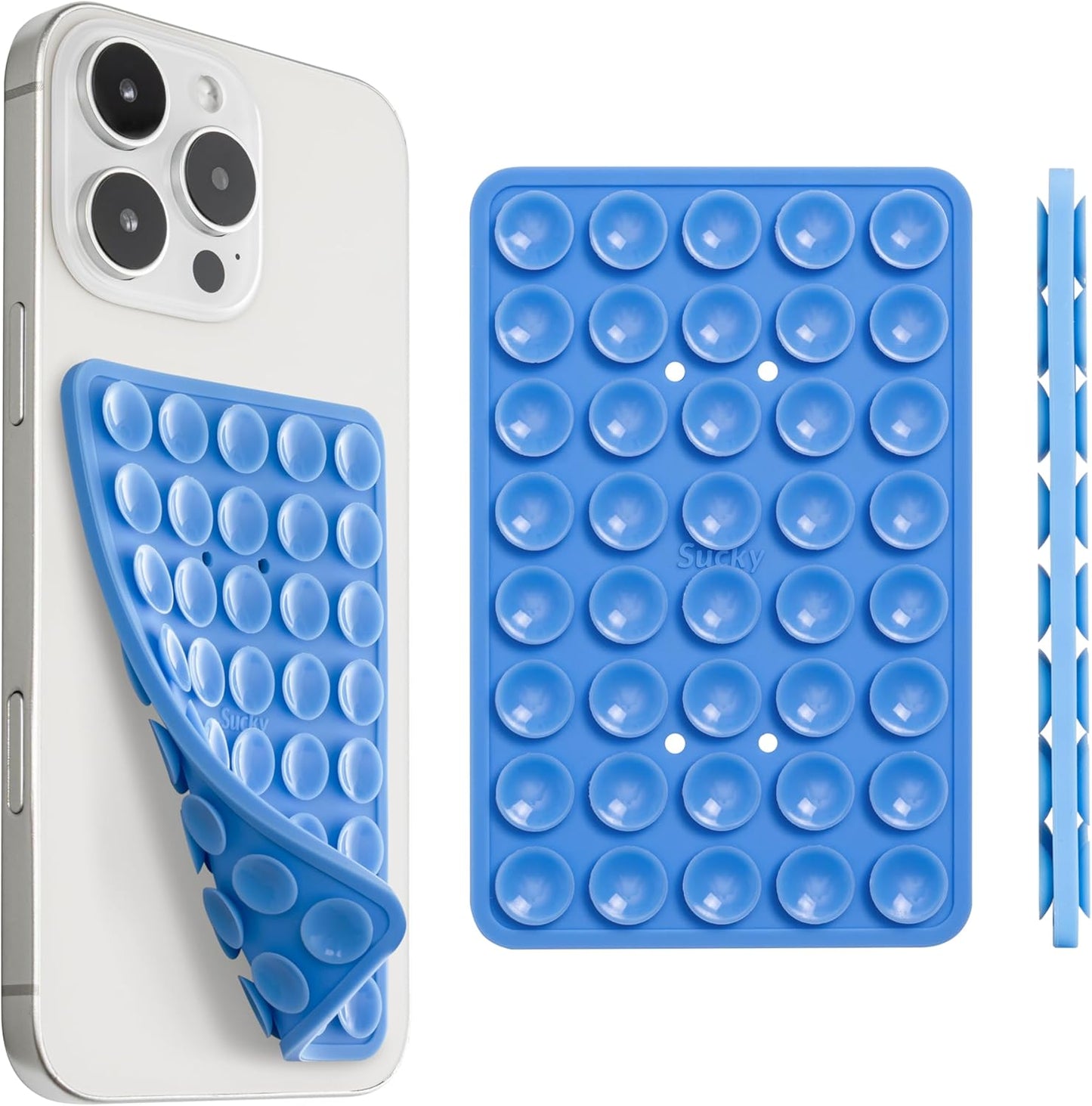 SUCKY Silicone Suction Phone Case Adhesive Mount - Anti-Slip Holder, Hands-Free Fidget Toy, Phone Accessory for iPhone and Android (Blue, Double V2)