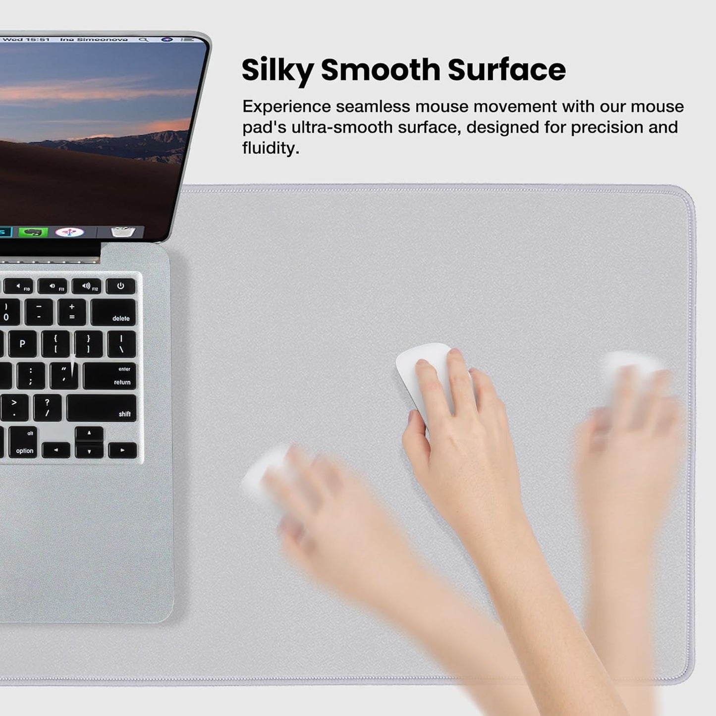 ALOANES Silvery Waterproof Desk Mat, Large Mouse Pad with Extended Mouse Mat, with Anti Slip Base, Stitched Edge, Grain Jacquard Surface, Perfect for Gamer, Office & Home, 3XL(15.74''x35.43''x0.12'')