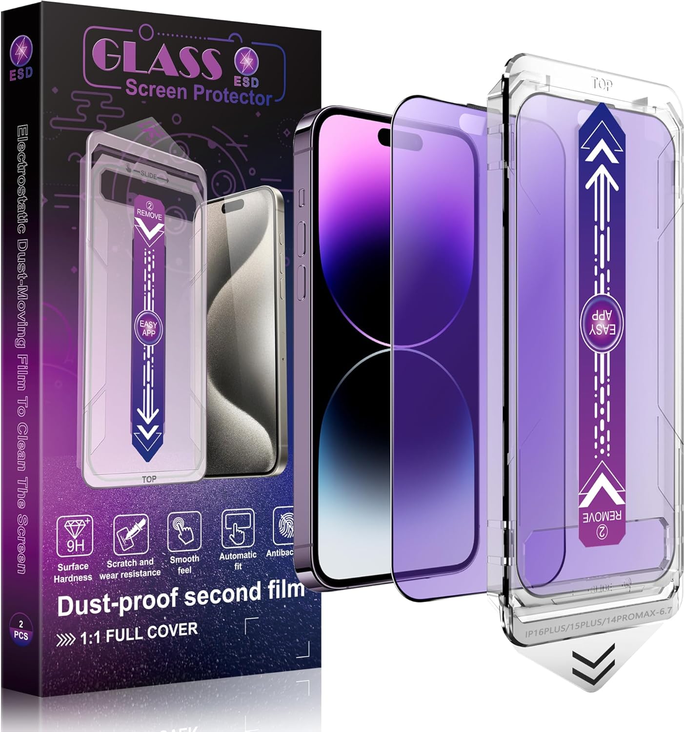2 Pack Anti Blue Light Matte Screen Protector for iPhone 15 Plus and iPhone 14 Pro Max 6.7-Inch Auto Dust Removal, No Bubbles, Tempered Glass Film, Easy Installation