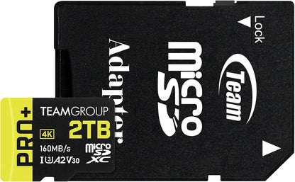 TEAMGROUP A2 Pro Plus Card 2TB Micro SDXC UHS-I U3 A2 V30, R/W up to 160/110 MB/s for Nintendo-Switch, Steam Deck, Gaming Devices, Tablets, Smartphones, 4K Shooting, with Adapter TPPMSDX2TIA2V3003