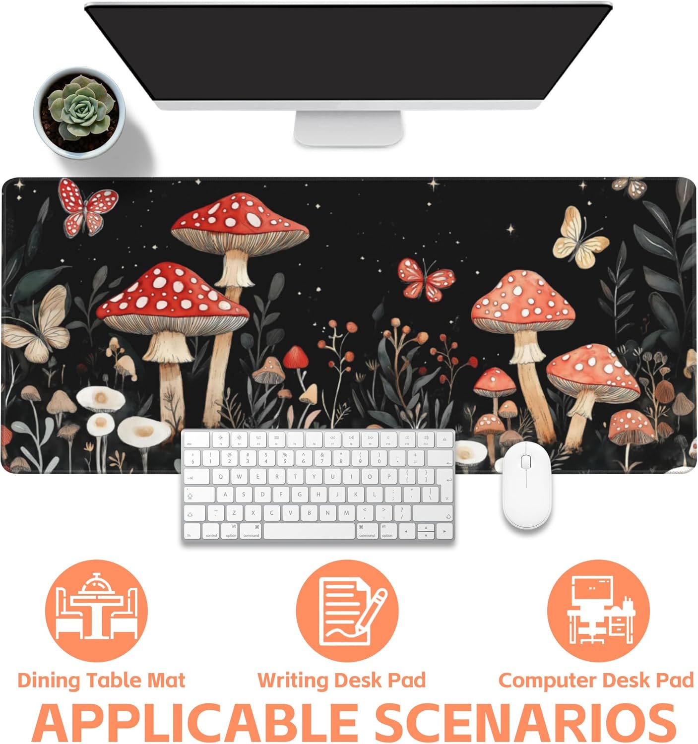 Mouse Pad Large Magical Fantasy Mushroom Non-Slip Game Desk Mat with Stitched Edge Laptop Keyboard Desk Pad for Work Home Gaming (35.4 x 15.7 Inches)
