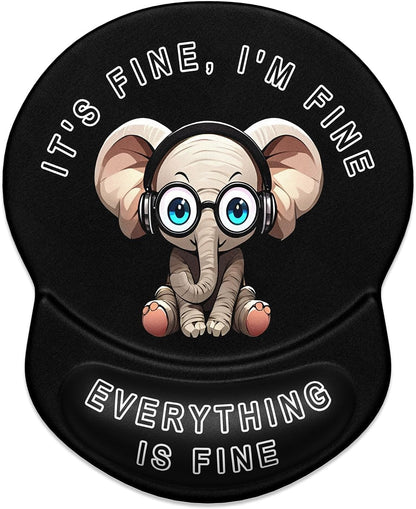 ITNRSIIET Ergonomic Mouse Pad with Gel Wrist Support Small Wrist Rest Smooth Surface Non-Slip PU Base Comfortable Office Supplies Pain Relief, 8.7 x 7.2 inches, Pretty Fine Elephant