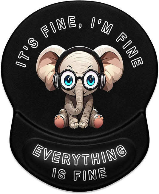 ITNRSIIET Ergonomic Mouse Pad with Gel Wrist Support Small Wrist Rest Smooth Surface Non-Slip PU Base Comfortable Office Supplies Pain Relief, 8.7 x 7.2 inches, Pretty Fine Elephant