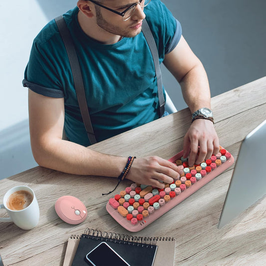 KNOWSQT Wireless Keyboard and Mouse Combo, Light Pink 100 Keys 2.4 GHz Round Keycap Typewriter Keyboards, USB Receiver Plug and Play, for Windows, PC, Laptop, Computer, Desktop