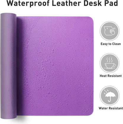 Aothia Leather Desk Pad Protector, Mouse Pad, Office Desk Mat, Non-Slip PU Leather Desk Blotter, Laptop Desk Pad, Waterproof Desk Writing Pad for Office and Home (36" x 17", Iris Violet)