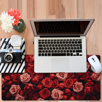 Beautiful Natural Roses Gaming Mouse Pad 3mm Thick Stitched Edge Waterproof Non-slip Large Computer Keyboard Mouse Mat,Suitable for Office Entertainment Decorative Desk Pad 35.4 x 15.7 Inches