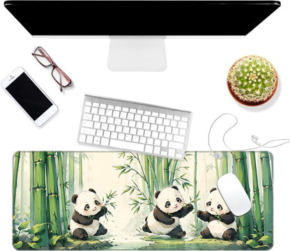 Dynippy Thin Extended Gaming Mouse Pad （31.5 * 11.8 * 0.08 inch） with Stitched Edges Large Mousepad Long XXL Keyboard and Mouse pad Desk Mat for Gaming Office & Home - Cute Panda