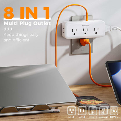 Multi Plug Outlet Splitter, TESSAN Multiple Plug Surge Protector, 5 Outlet Extender with 3 USB (1 USB C), 3-Way Wall Charger for Home Office Dorm Room Essentials