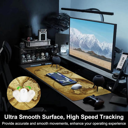 Mouse Pad, Large Antique World Map Desk Mat, Extended Non-Slip Gaming Keyboard Mousepad Desk Pad, Thick Stitched Edges Waterproof Mouse Mat 31.5"x15.7" (Retro World Map)