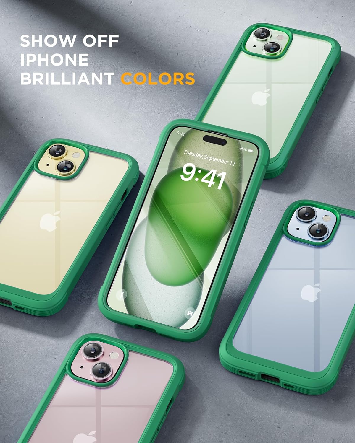 Miracase Glass Series Designed for iPhone 15 Plus Case 6.7',Full-Body Military Drop Proof 15 Plus Phone Case Cover with Built-in 9H Tempered Glass Screen Protector,Green