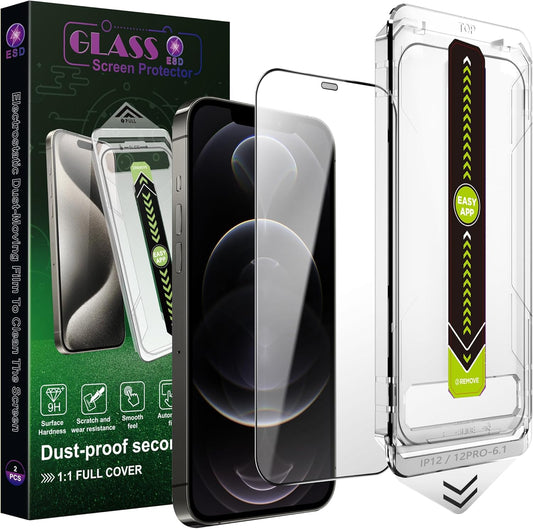 (2-Pack Ultra HD Clear Screen Protector for iPhone 12/12 Pro (6.3-Inch),9H Tempered Glass,Full Coverage,Anti-Fingerprint,Auto Dust Removal,Bubble-Free,Easy Installation
