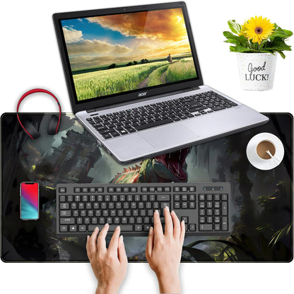 Goth Large Gaming Mouse Pad XXL Retro City Desk Mat, Office Desk Decor Desk Pad Computer Mat, Non-Slip Rubber Base Mousepad, Laptop Keyboard and Mouse Mat with Stitched Edges, 31.5x15.75 in