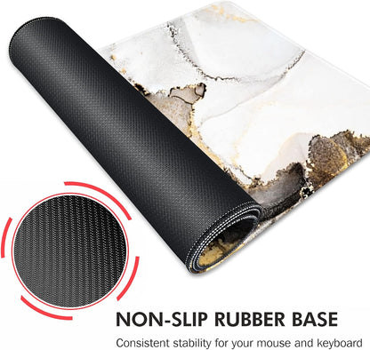 Galdas Large Mouse Pad XXL XL Large Mouse Pad Long Extended Mousepad Desk Pad Non-Slip Rubber Mice Pads Stitched Edges Thin Pad (31.5x11.8x0.12 Inch)-Ink White Gold Marble