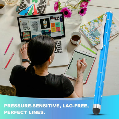 PATIKIL Stylus Pens for Touch Screens, 6 Pcs High Precision Universal Bling Stylus Crystal Metal Capacitive Pen for Touch Screen Devices Phone Tablets Laptop, Blue