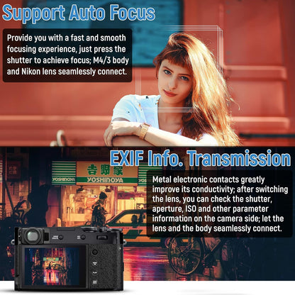 VILTROX NF-M1 Lens Adapter, Auto Focus Lens Converter Ring Camera Lens Mount Adapter Compatible with Nikon F-Mount AF AF-S AF-P AF-I Lens to M4/3 Mount Camera(Olympus/BMPCC)