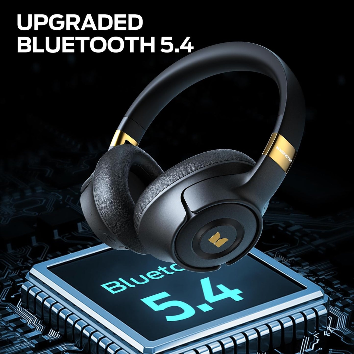 Monster Persona SE ANC Active Noise Cancelling Headphones, Over Ear Bluetooth Headphones Wireless, 60H Playtime, HiFi Stereo Audio, Deep Bass, Built-in Mic, Memory Foam Ear Cups for Home (Black)