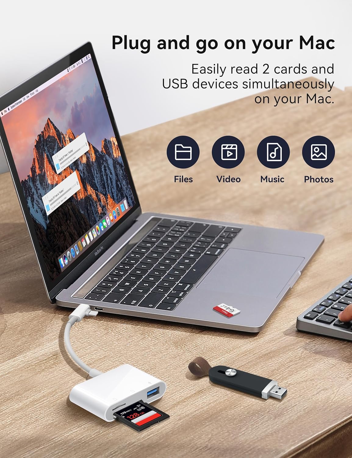 SD Card Reader for iPhone, SD Card Adapter with Lightening & USB C Dual Connectors Plug&Play Supports microSD, SD and USB-A OTG, Portable Trail Camera Memory Reader for iPhone Mac MacBook iPad