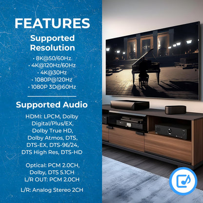 OREI 8K Audio Extractor HDMI UltraHD 4K @ 120Hz 48G HDMI 2.1 Audio Converter for PS5 SPDIF + 3.5mm Output HDCP 2.3 - Dolby Digital/DTS Passthrough CEC, HDR, Dolby Vision, ARC, HDR10+ (BKA-1)